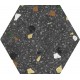 Keros. Hexagonal Tritaro Negro 23x27 Porcelánico Natural Keros  Tritato Porcelánico efecto terrazo Keros