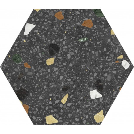 Keros. Hexagonal Tritaro Negro 23x27 Porcelánico Natural Keros  Tritato Porcelánico efecto terrazo Keros