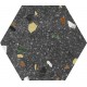 Keros. Hexagonal Tritaro Negro 23x27 Porcelánico Natural Keros  Tritato Porcelánico efecto terrazo Keros